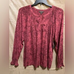 STYLE & CO (Macy’s) Floral Print Knit Long Sleeve Top, smocked neckline & cuffs